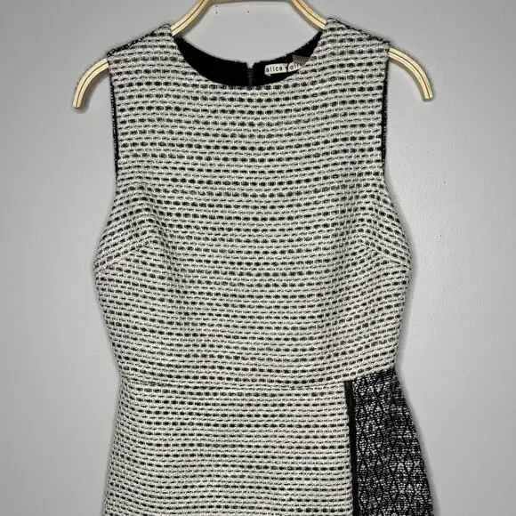 Alice + Olivia Sally Side Zip Tweed Mini Dress 8 Black White Business Casual NEW - Picture 4 of 13